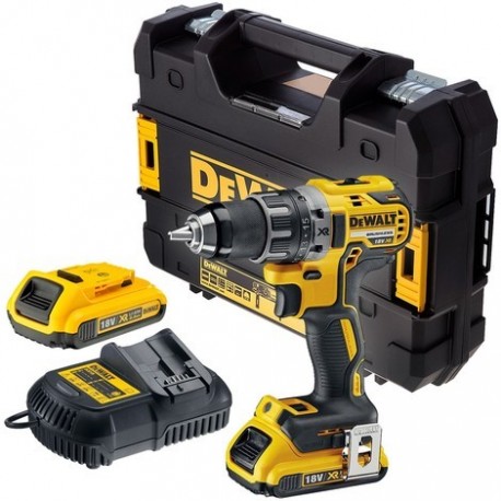 Taladro Atornillador sin escobillas XR 18V 13mm 70Nm + Baterías2Ah + Maletín DeWALT