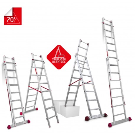 Escalera multiuso de 2 tramos con peldaños cómodos EN1408 7+8 Peldaños