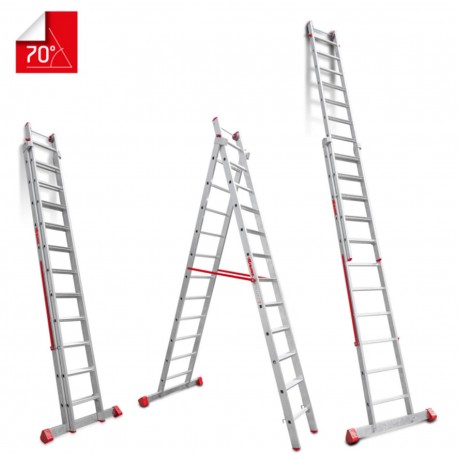 Escalera multiuso de 2 tramos con peldaños cómodos EN1412 11+12 Peldaños