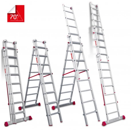 Escalera multiuso de 3 tramos con peldaños cómodos EN1508 7+8+8 Peldaños