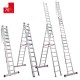 Escalera multiuso de 3 tramos con peldaños cómodos EN1512 11+12+12 Peldaños