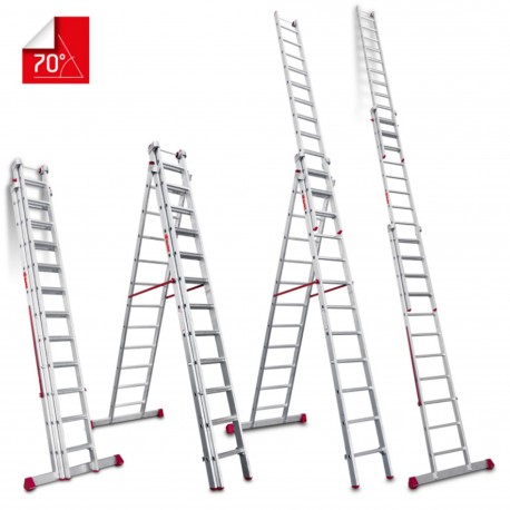 Escalera multiuso de 3 tramos con peldaños cómodos EN1512 11+12+12 Peldaños