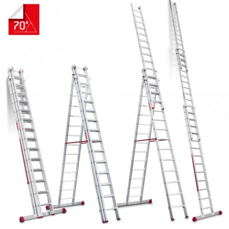 Escalera multiuso de 3 tramos con peldaños cómodos EN1514 13+14+14 Peldaños