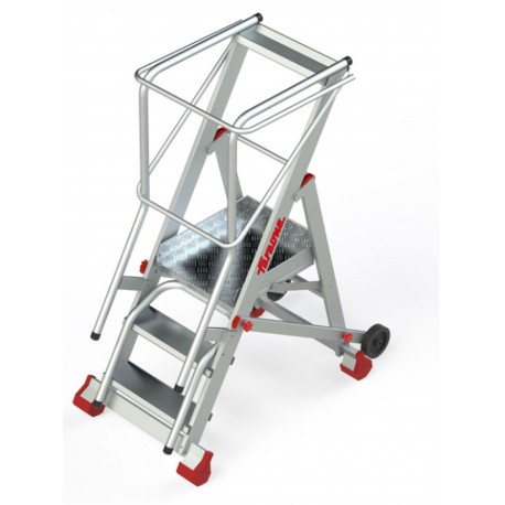 Escalera de almacén con plataforma y ruedas SMT70 3 Peldaños
