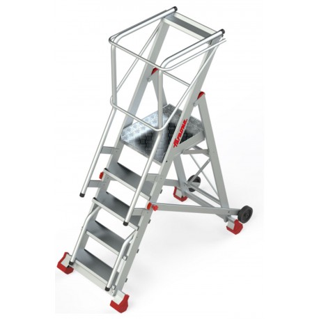 Escalera de almacén con plataforma y ruedas SMT120 5 Peldaños