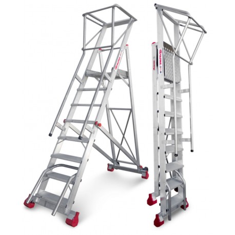 Escalera de almacén con plataforma y ruedas SMT250 8 Peldaños