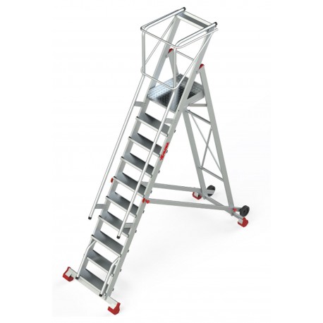 Escalera de almacén con plataforma y ruedas SMT300 10 Peldaños