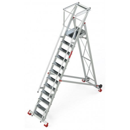 Escalera de almacén con plataforma y ruedas SMT350 12 Peldaños