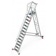 Escalera de almacén con plataforma y ruedas SMT400 14 Peldaños