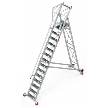 Escalera de almacén con plataforma y ruedas SMT400 14 Peldaños