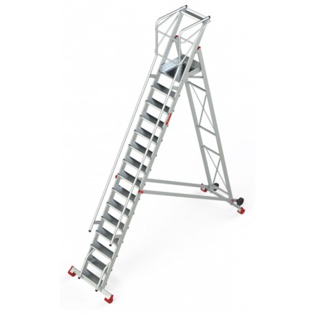 Escalera de almacén con plataforma y ruedas SMT450 15 Peldaños