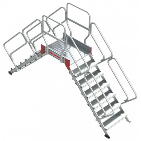 Escalera de doble ascenso con plataforma,base con ruedas y tramo de ascenso a 45º. SP45-07 7 Peldaños
