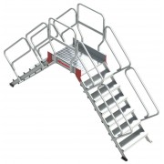 Escalera de doble ascenso con plataforma,base con ruedas y tramo de ascenso a 45º. SP45-16 16 Peldaños