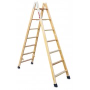 Escalera doble subida de madera barnizada LDB07 7+7 Peldaños