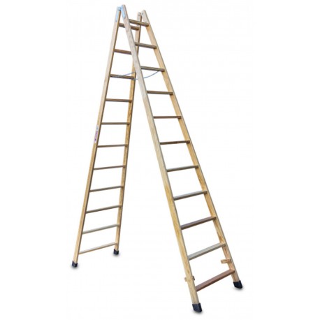 Escalera doble subida de madera barnizada LDB011 11+11 Peldaños