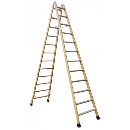 Escalera doble subida de madera barnizada LDB012 12+12 Peldaños