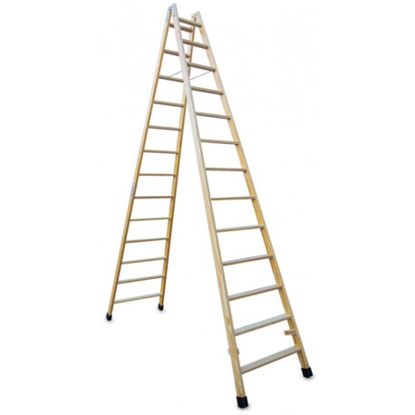 Escalera doble subida de madera barnizada LDB013 13+13 Peldaños