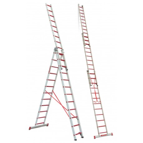 Escalera multiusos de 3 tramos de fibra de vidrio 12+12+12 Peldaños