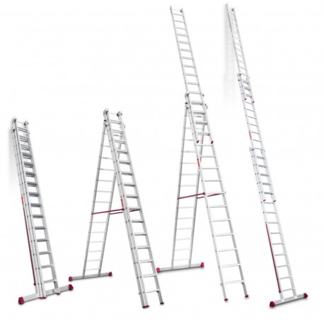 Escalera multiuso de 3 tramos con peldaños cómodos EN1515 14+15+15 Peldaños