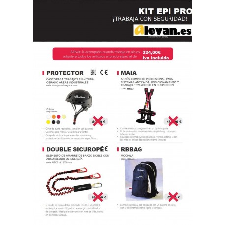kit Epis: casco, arnés, amarre doble, mochila