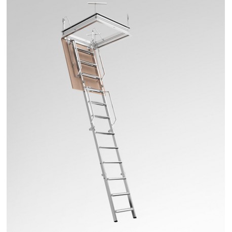 Escalera para techos desplegable en 4 tramos de acero pintado gris 50 X 100