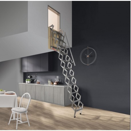 Escalera para techos desplegable en 4 tramos de acero pintado gris 70 X 130